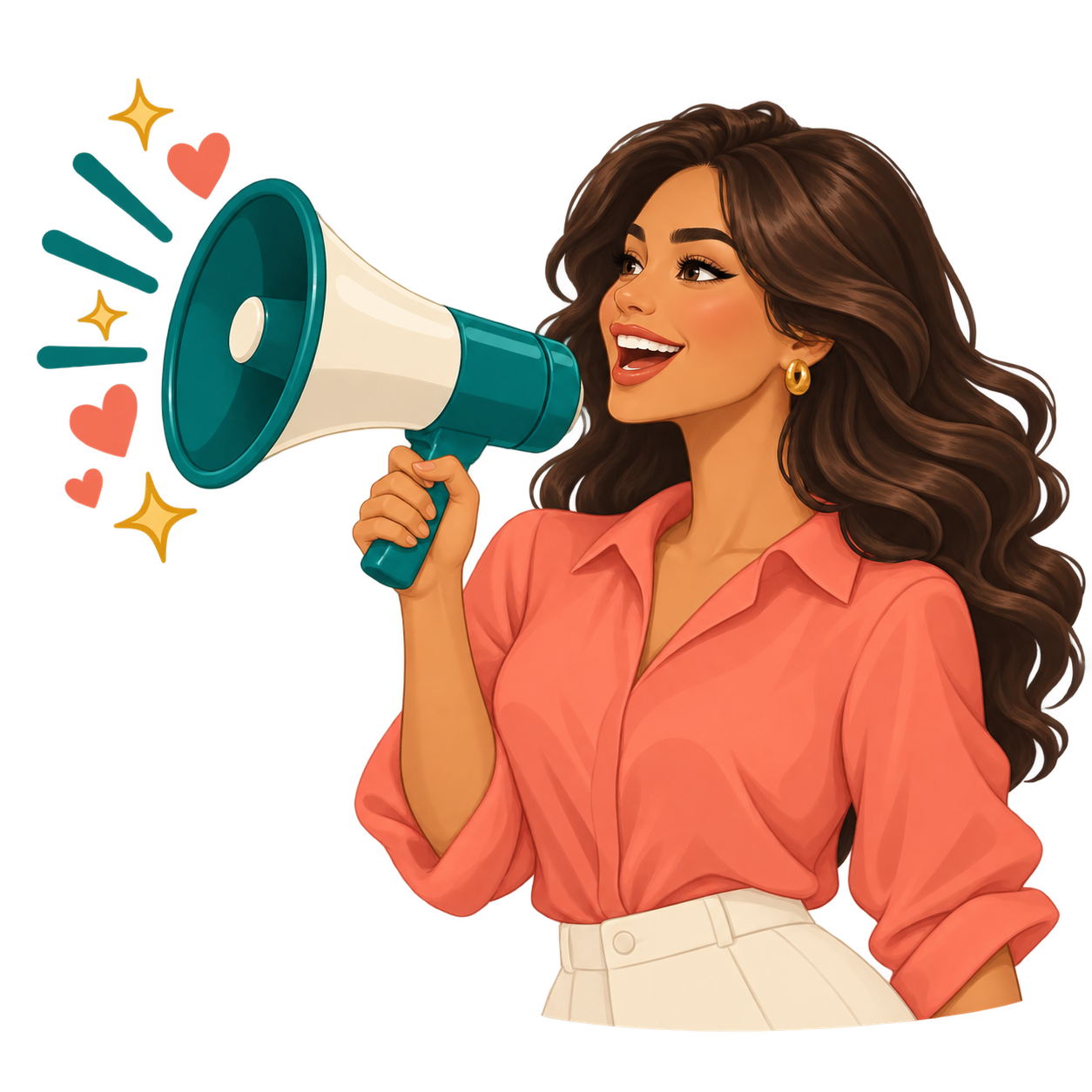 A woman announcing the survey with a bullhorn